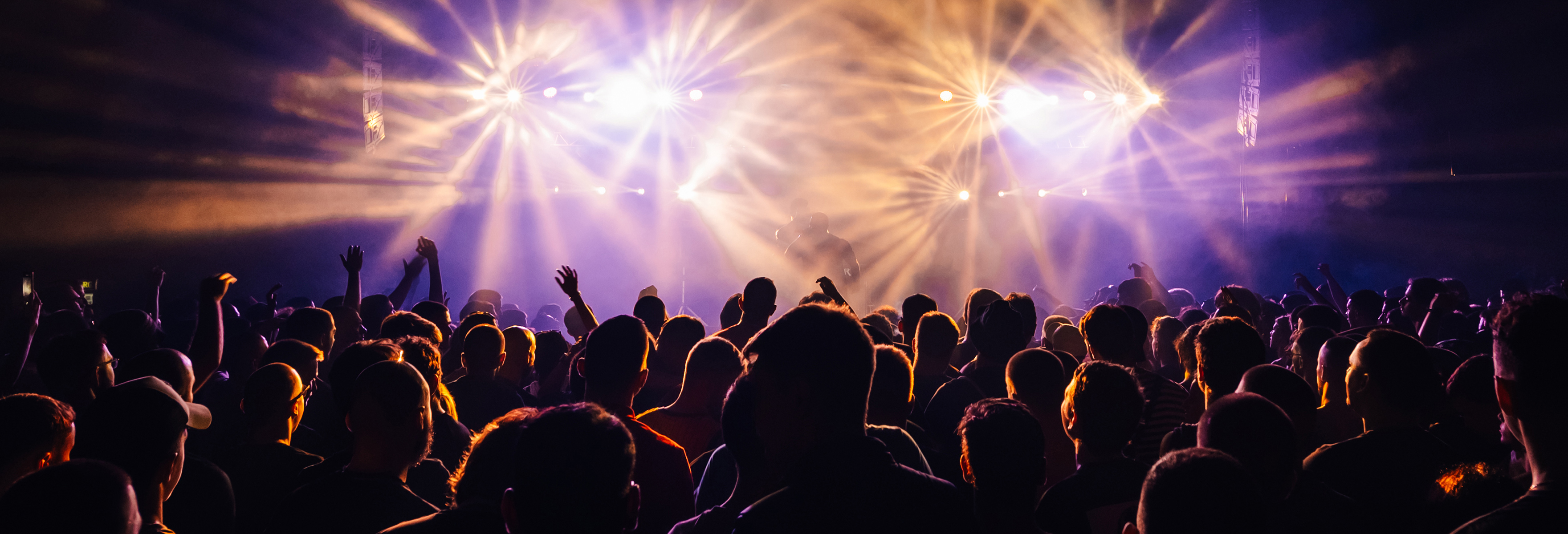 Crowd cheering at a concert.